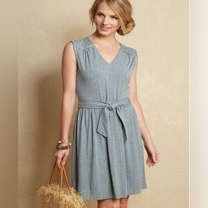 Matilda Jane Blue Gray Sleeveless Mini Dress Tie waist SZ M NWOT